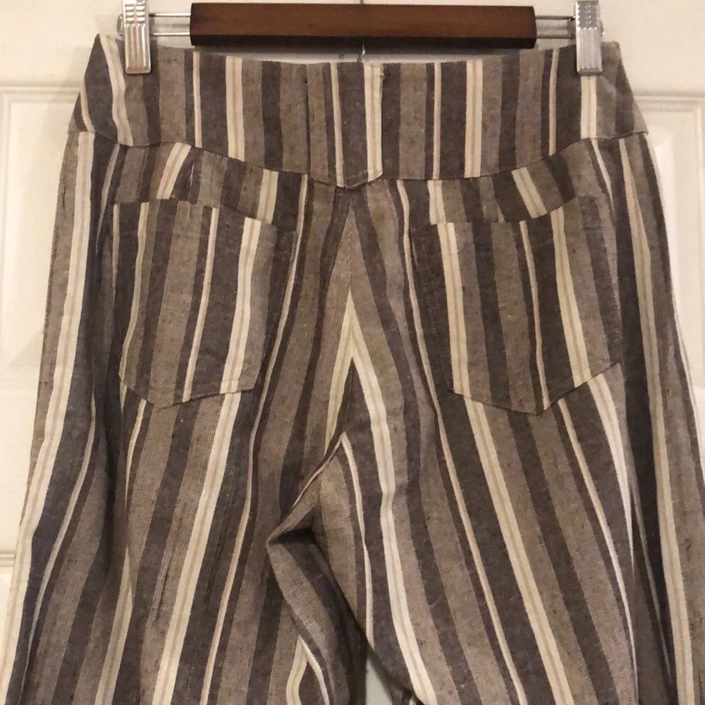 UMGEE STRIPED BELL BOTTOM FRINGED STRIPED PANTS BROWN CREAM SIZE SMALL